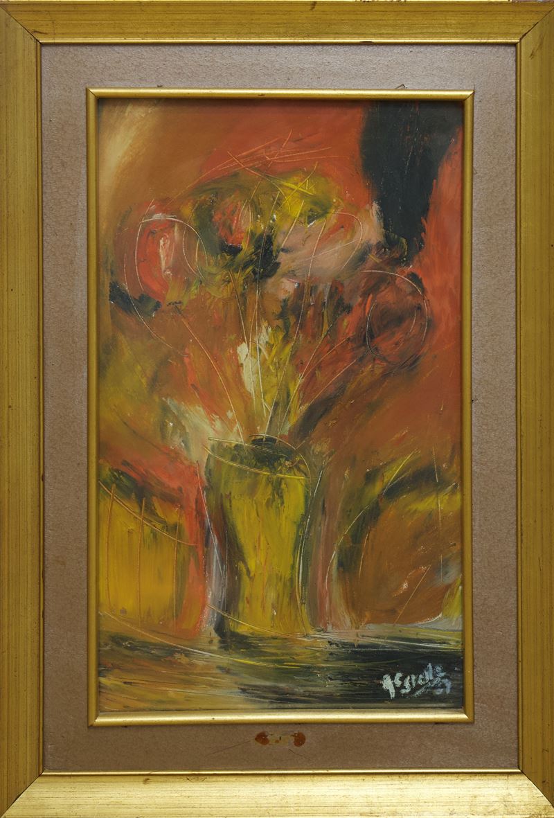 Giancarlo Stella - Vaso di fiori, olio su tela, 1967