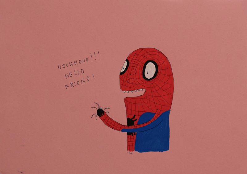 Laurina Paperina - Hello friend, China e acrilico su cartoncino rosa
