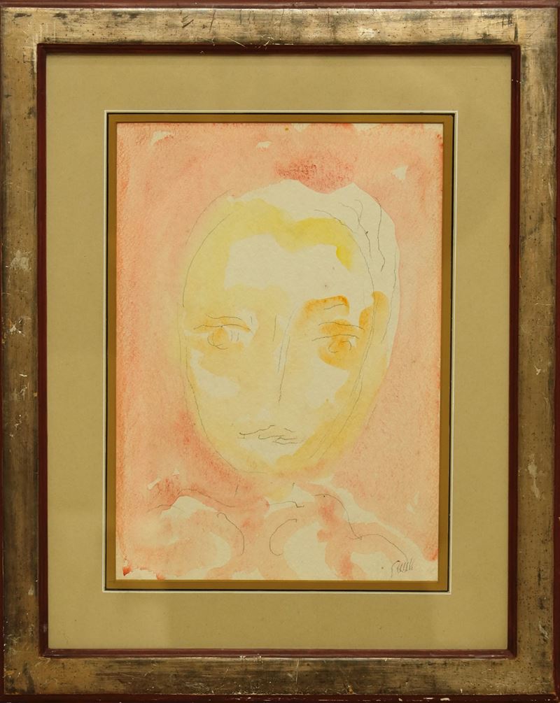 Virgilio Guidi - Volto, acquerello e grafite su cartoncino