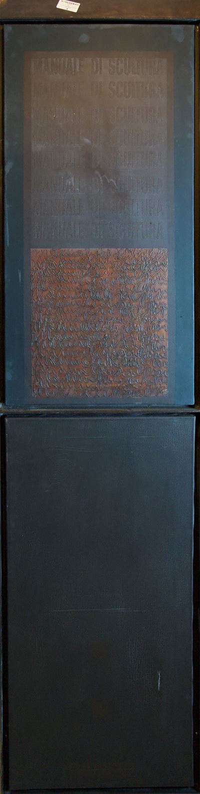 Manuale di scultura - Fine del tomo terzo, olio e tecnica mista e ferro su doppia tela