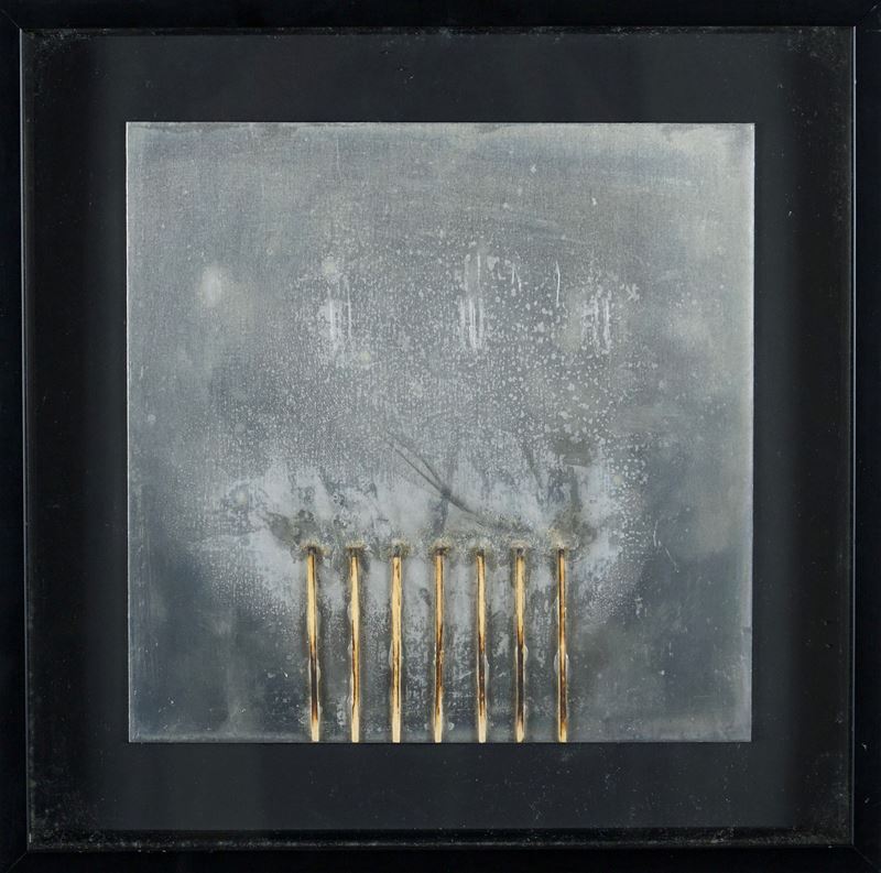 Bernard Aubertin - Dessin de feu, fiammiferi bruciati su lamiera, 2011