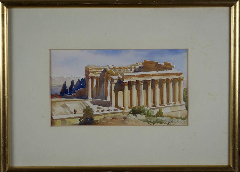 Anonimo - Tempio - Acquerello su carta