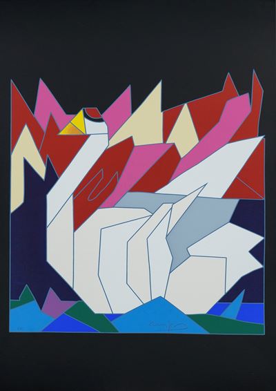 Cigno, serigrafia a colori su carta