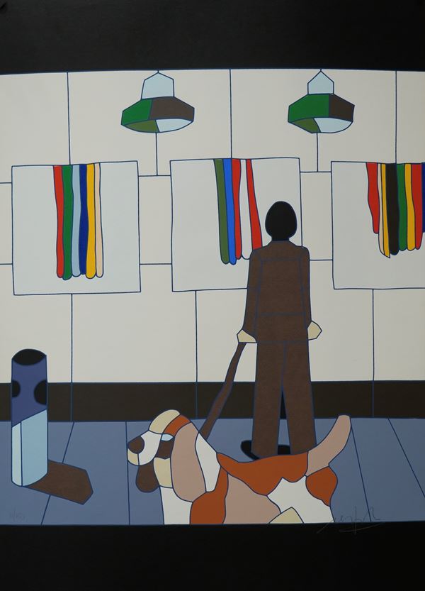 Ugo Nespolo - Uomo con cane al museo