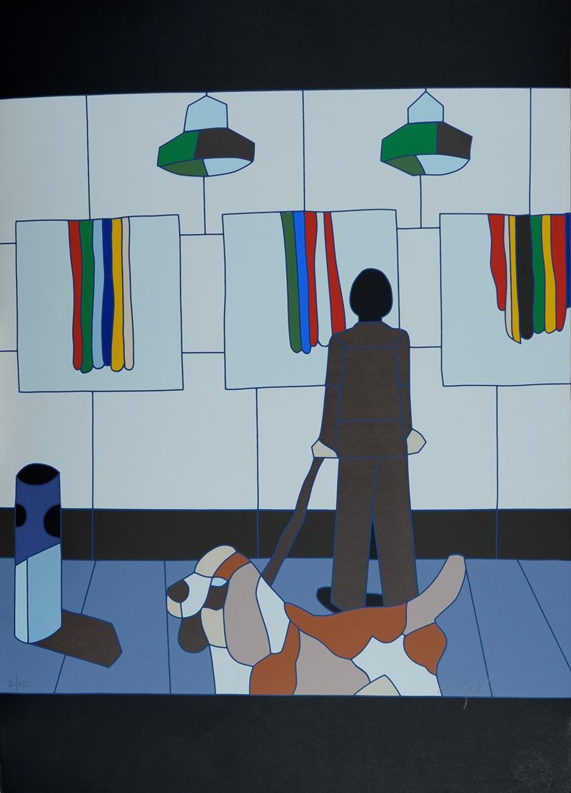 Ugo Nespolo - Uomo con cane al museo