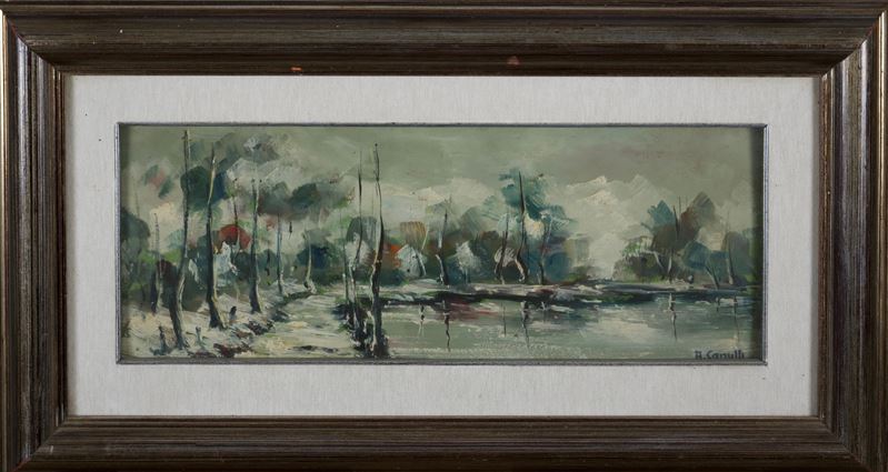 Alessandro Canulli - Paesaggio innevato, olio su faesite