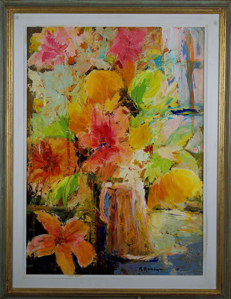 Romolo Romano - Fiori, olio su tavola 70x50 cm