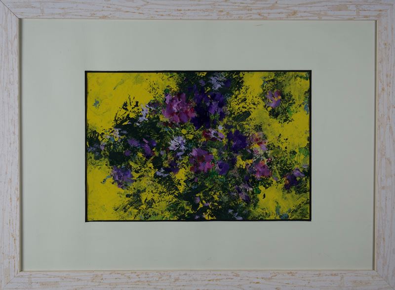 Beniamino Ciccotelli - Fiori viola, olio su carta