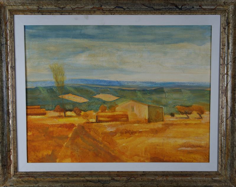 Salvatore Magazzini - Campagna toscana, olio su tavola