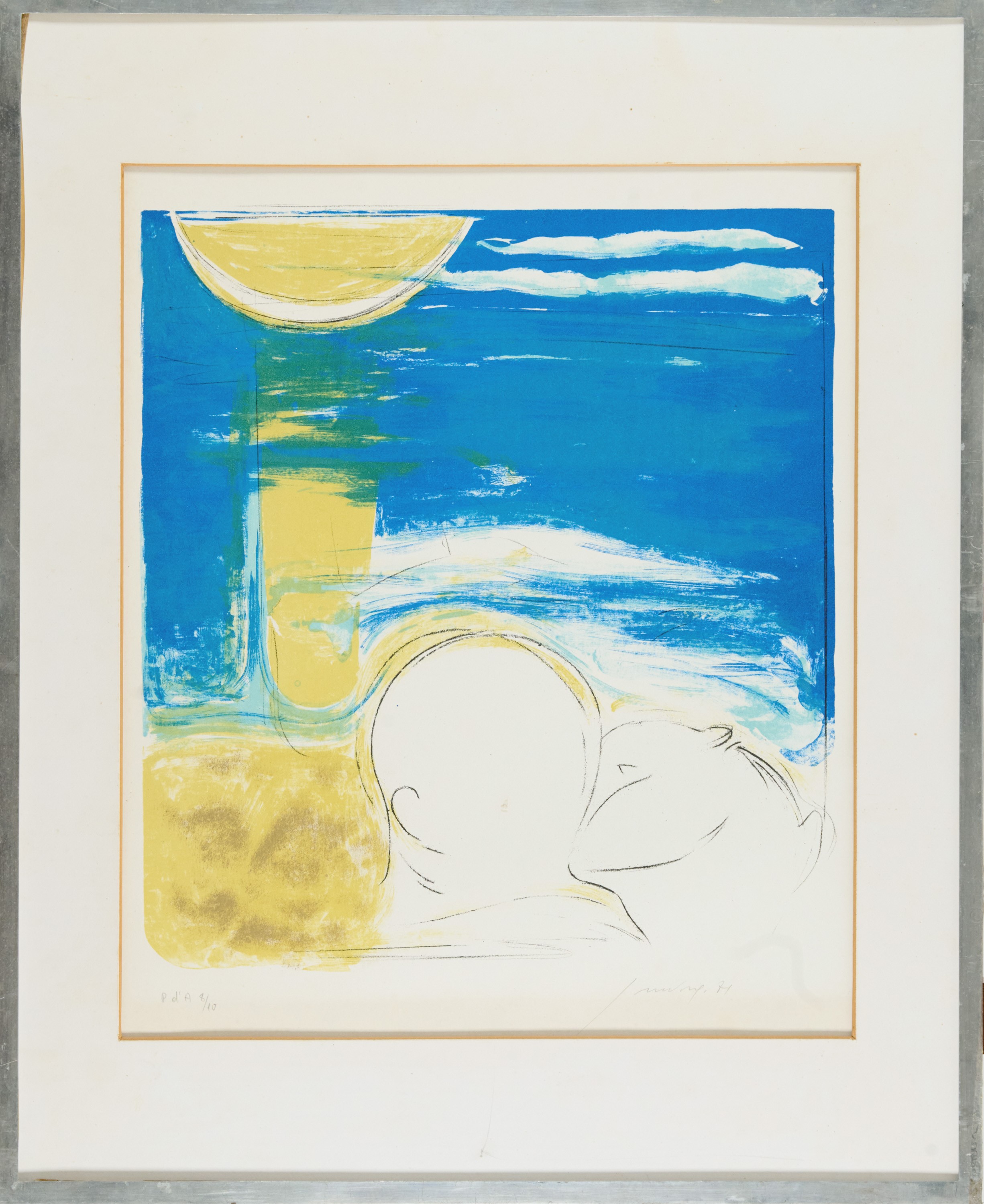 Piero Guccione - La luna e gli amanti (litografia su carta), 1971