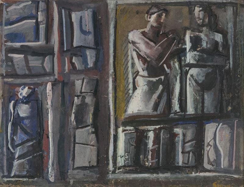 Mario Sironi - Senza titolo, tempera su carta intelata