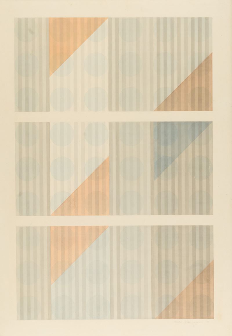 Carlo Nangeroni - Ritmi di luce (variante), tecnica mista su carta applicata su tela (1977)
