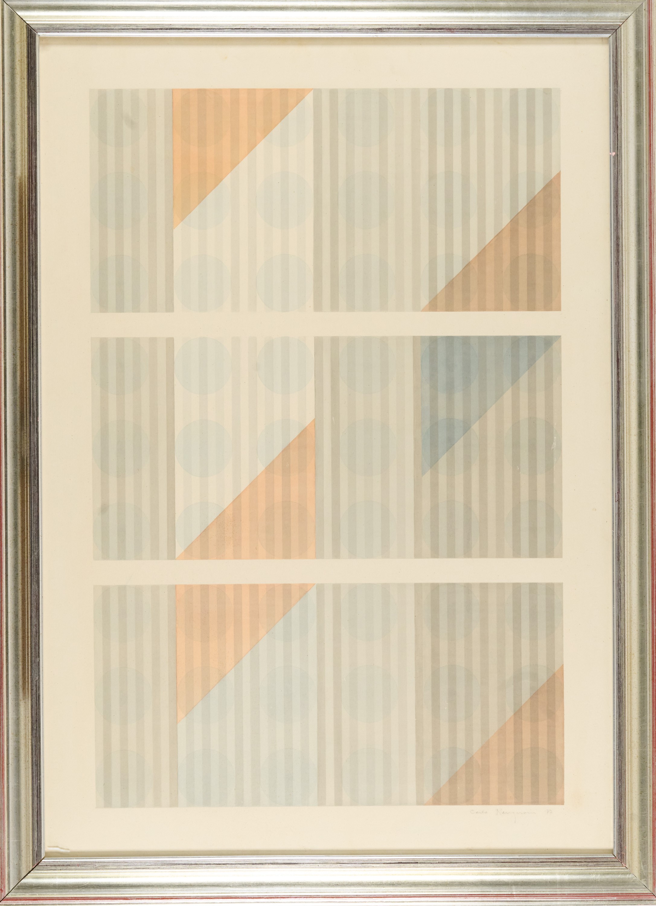 Carlo Nangeroni - Ritmi di luce (variante), tecnica mista su carta applicata su tela (1977)