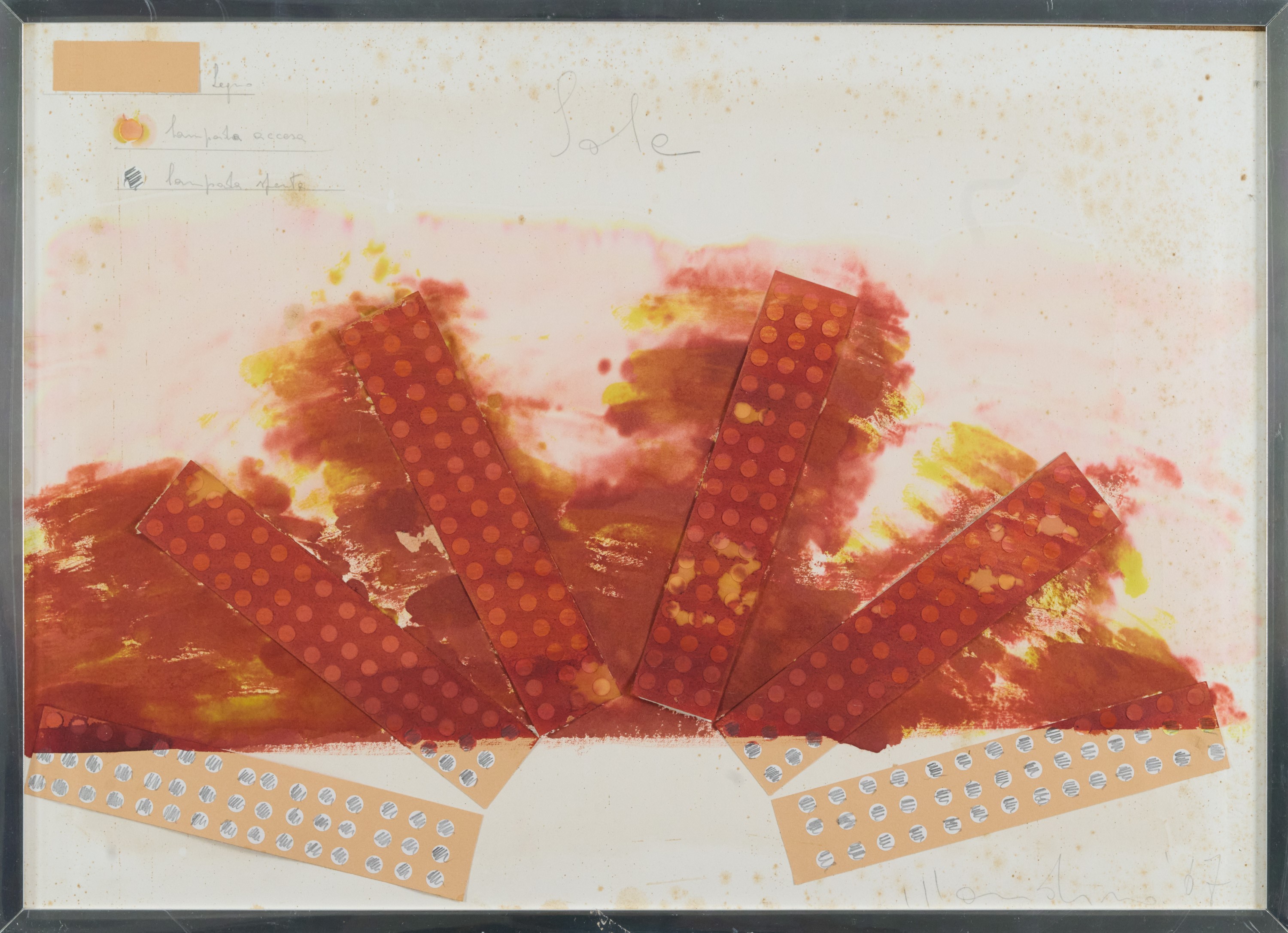 Aldo Mondino - Sole, progetto dell’opera «Il Sole», tecnica mista e collage su cartoncino (1967)