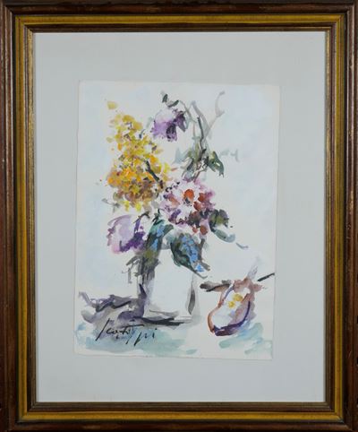 Vaso di fiori, acquerello su carta