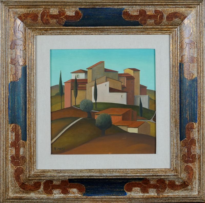 Roberto Masi - Borgo Toscano, olio su tela