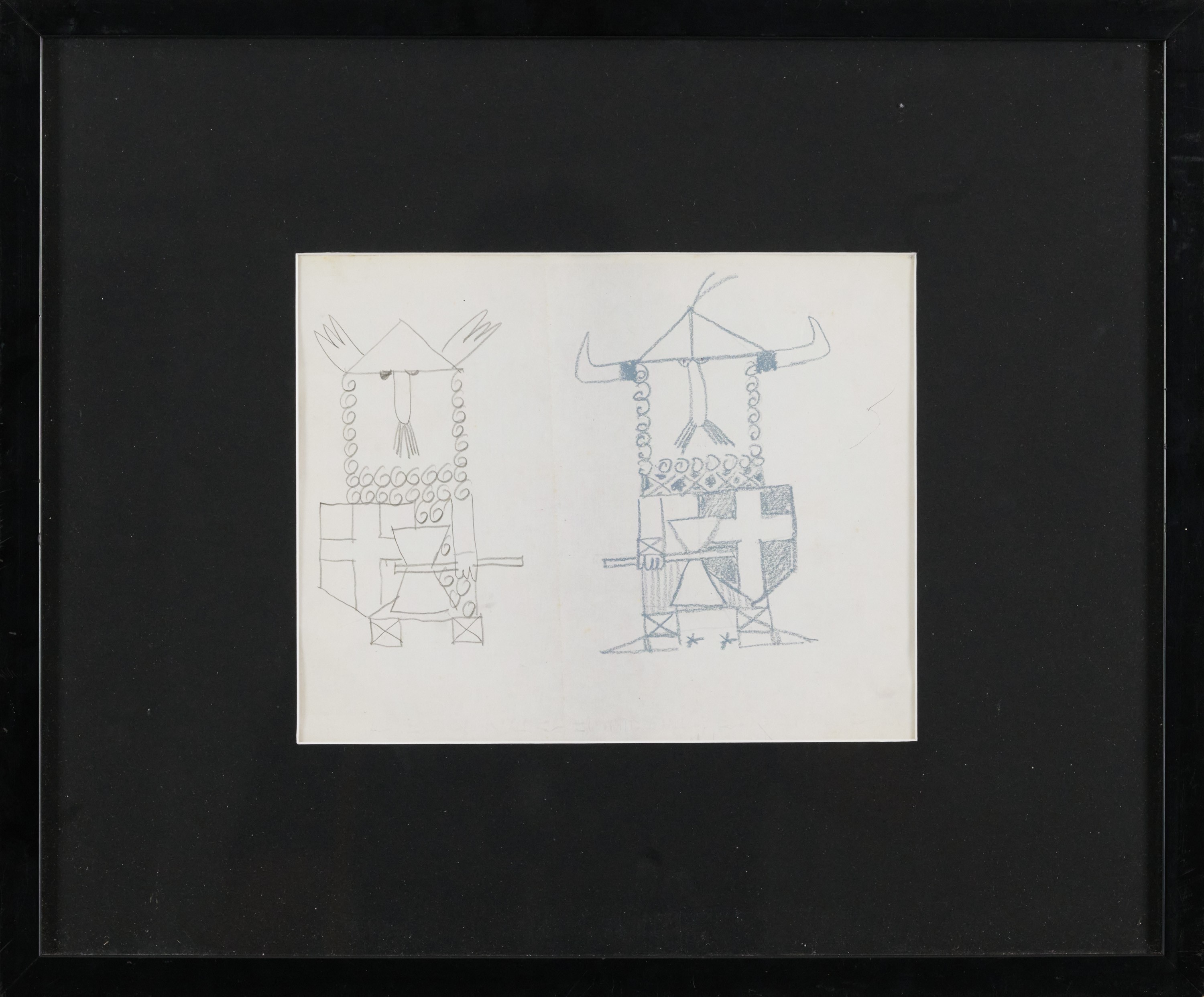 Pino Pascali - Due Vichinghi, grafite e pastello a cera su carta (1965)