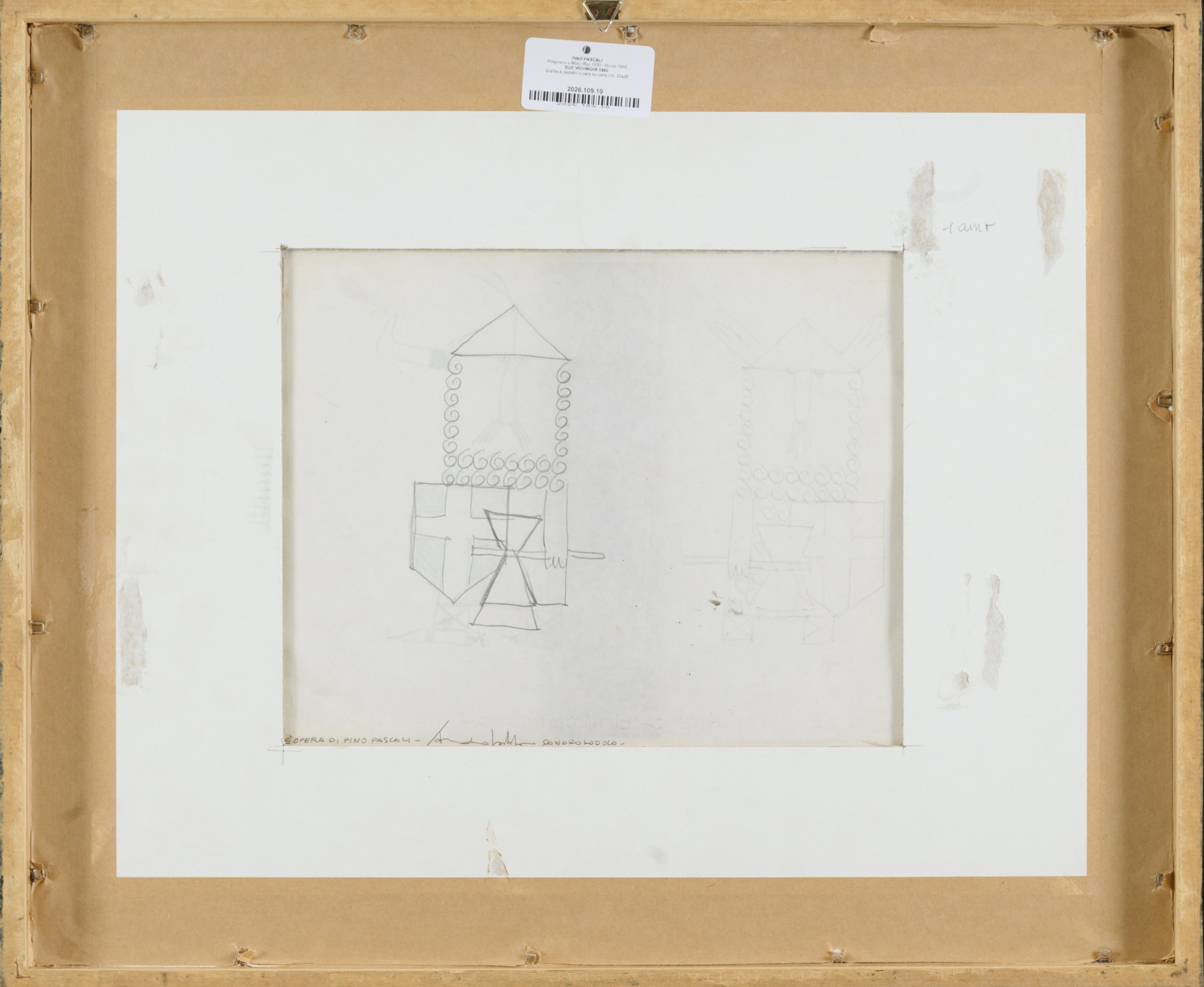 Pino Pascali - Due Vichinghi, grafite e pastello a cera su carta (1965)