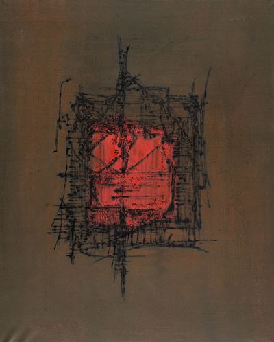 Costruzione in rosso, olio su tela (1960)