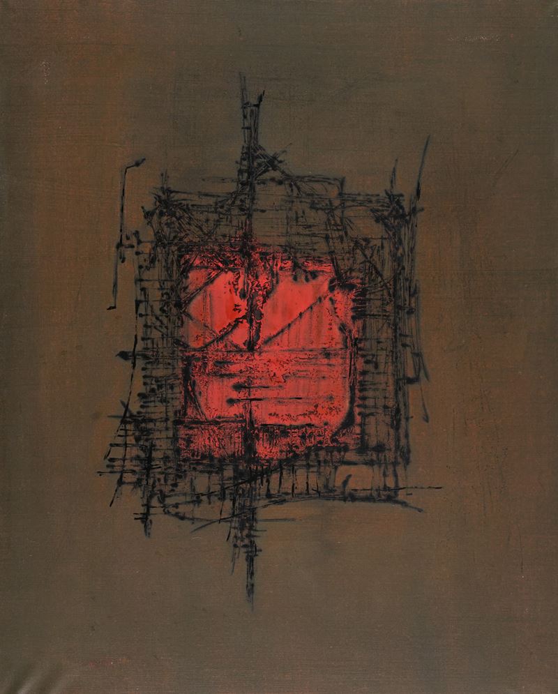 Elio Marchegiani - Costruzione in rosso, olio su tela (1960)