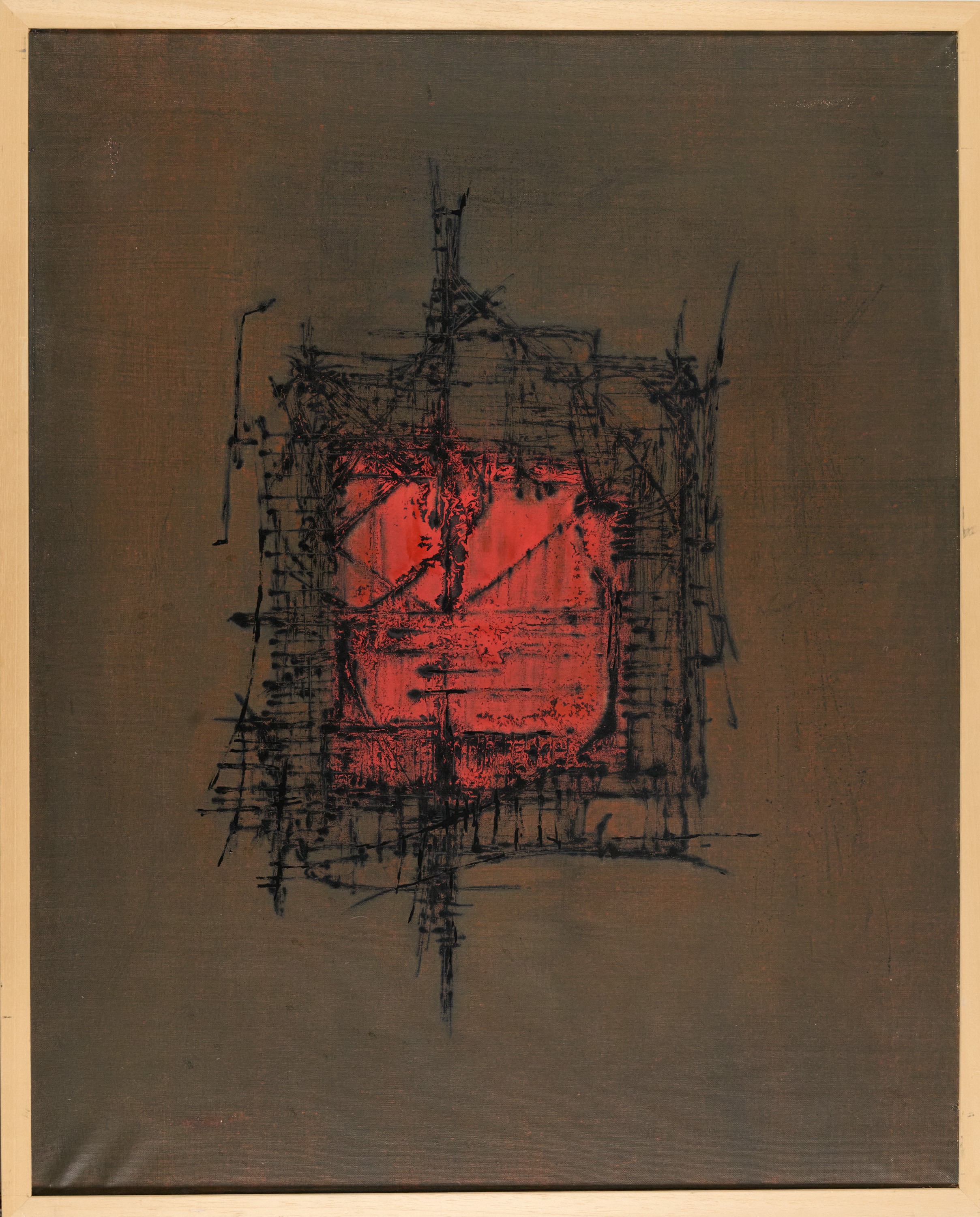 Elio Marchegiani - Costruzione in rosso, olio su tela (1960)