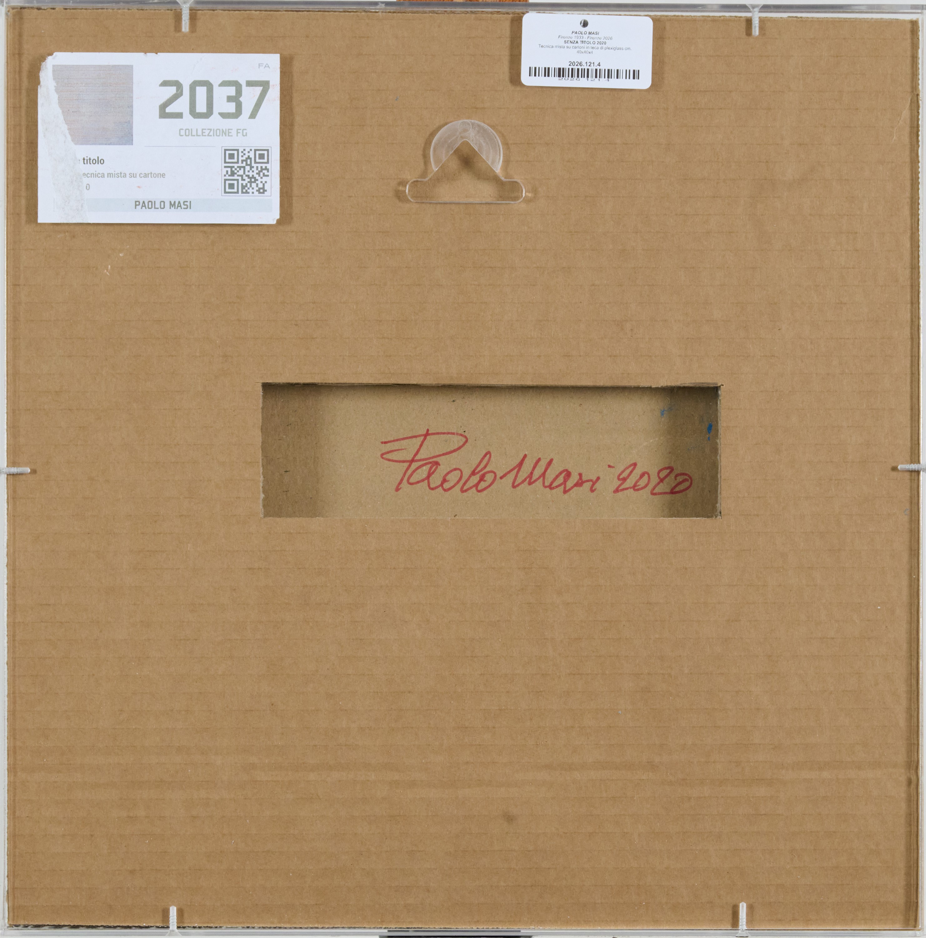 Paolo Masi - Senza titolo (tecnica mista su cartone entro teca di plexiglass), 2020