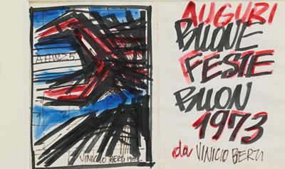 Auguri di buone feste 1973, tecnica mista su carta