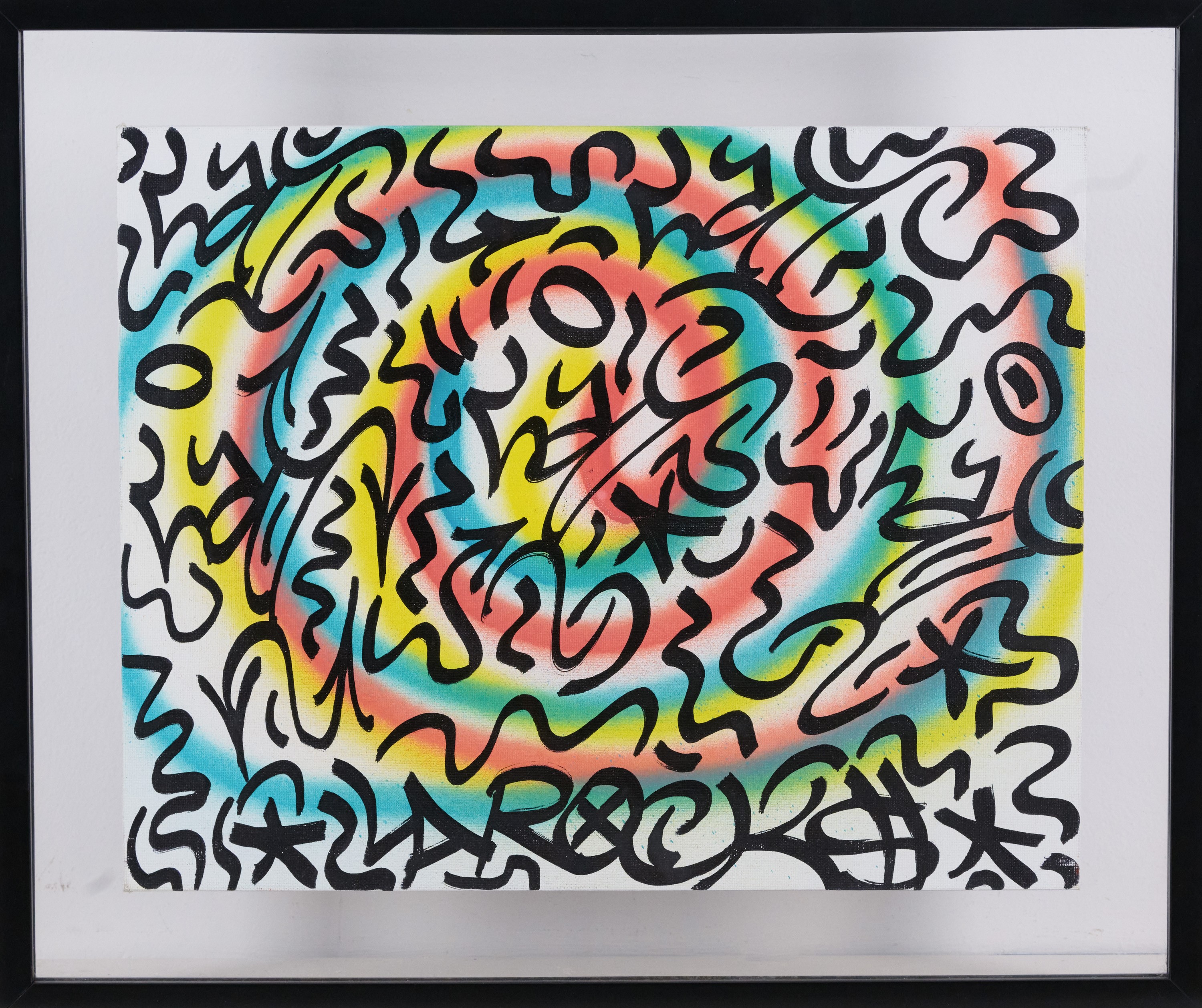 Angel Ortiz Little Angel - Over the Rainbow (spray e smalto con pennarello a vernice su cartone t...
