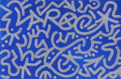 Blu laroc (olio e pennarello a vernice su cartone telato)