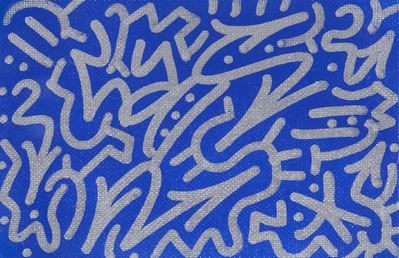 The Blue Face Off (olio e pennarello a vernice su cartone telato), 2004