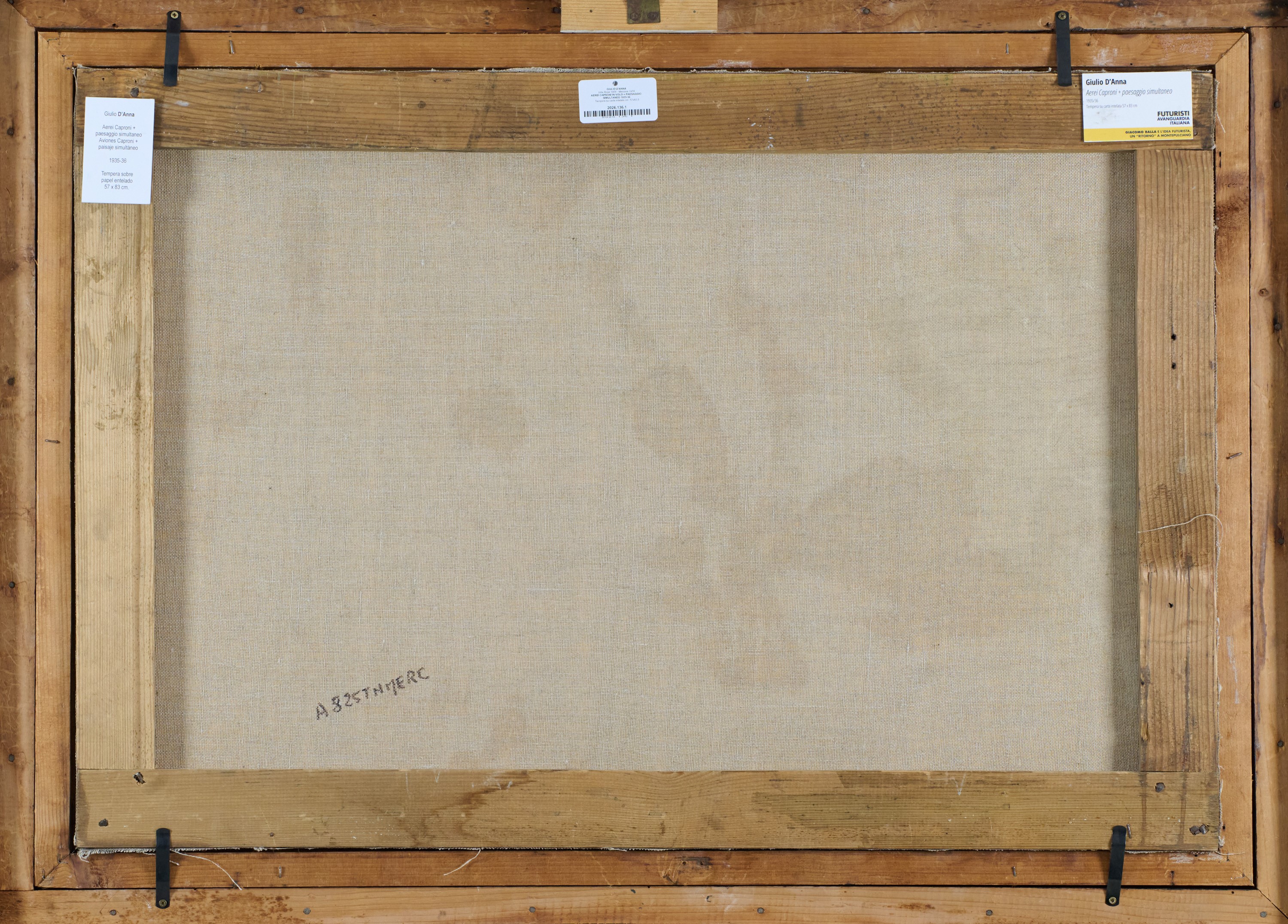 Giulio D'anna - Aerei Caproni in volo e paesaggio simultaneo, tempera su carta intelata