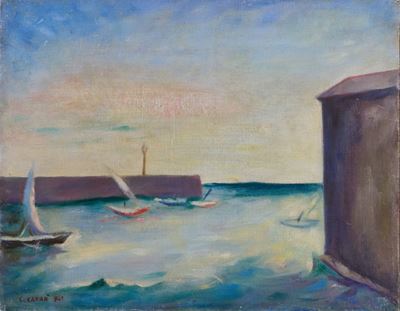Porticciolo, olio su cartone telato (1941)