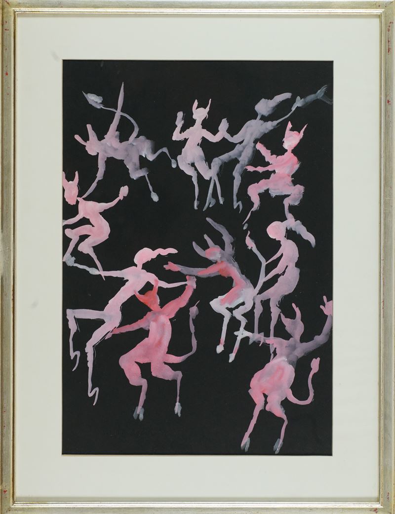 Mino Maccari - Diavoli danzanti (tempera su carta, 1980)