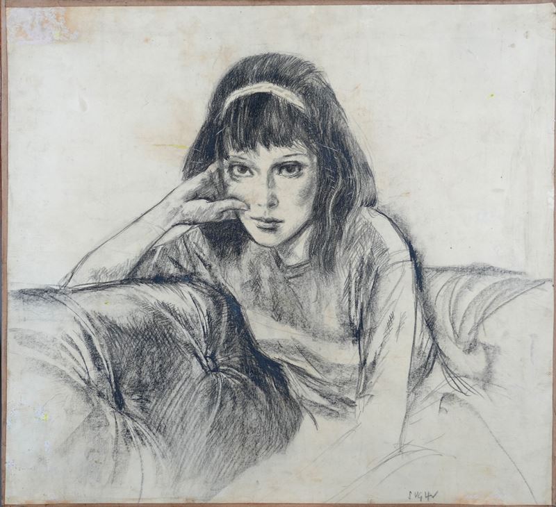 Alberto Sughi - Figura, carboncino su carta intelata