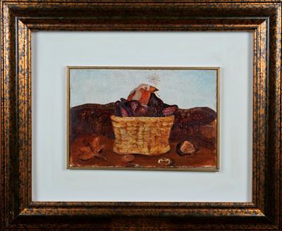 Fichi e uccello, olio su cartone telato (1968)