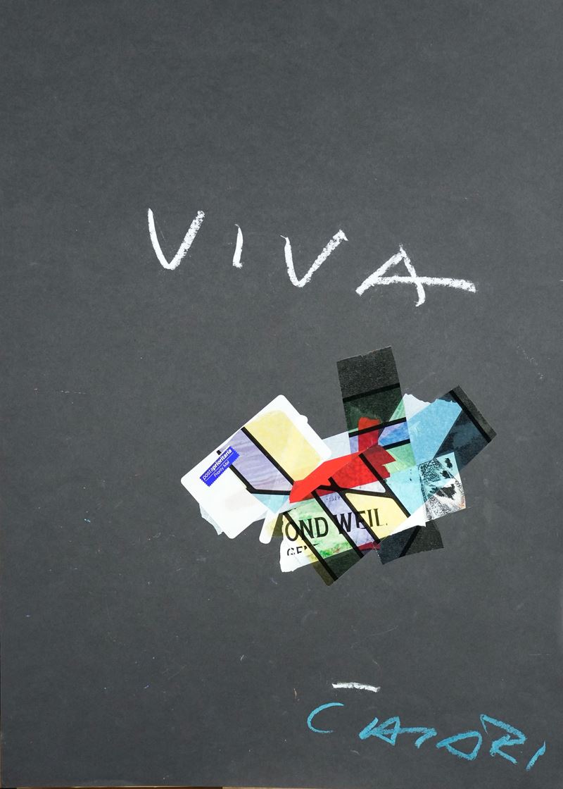 Giuseppe Chiari - Viva (collage e tecnica mista su cartoncino), 2005