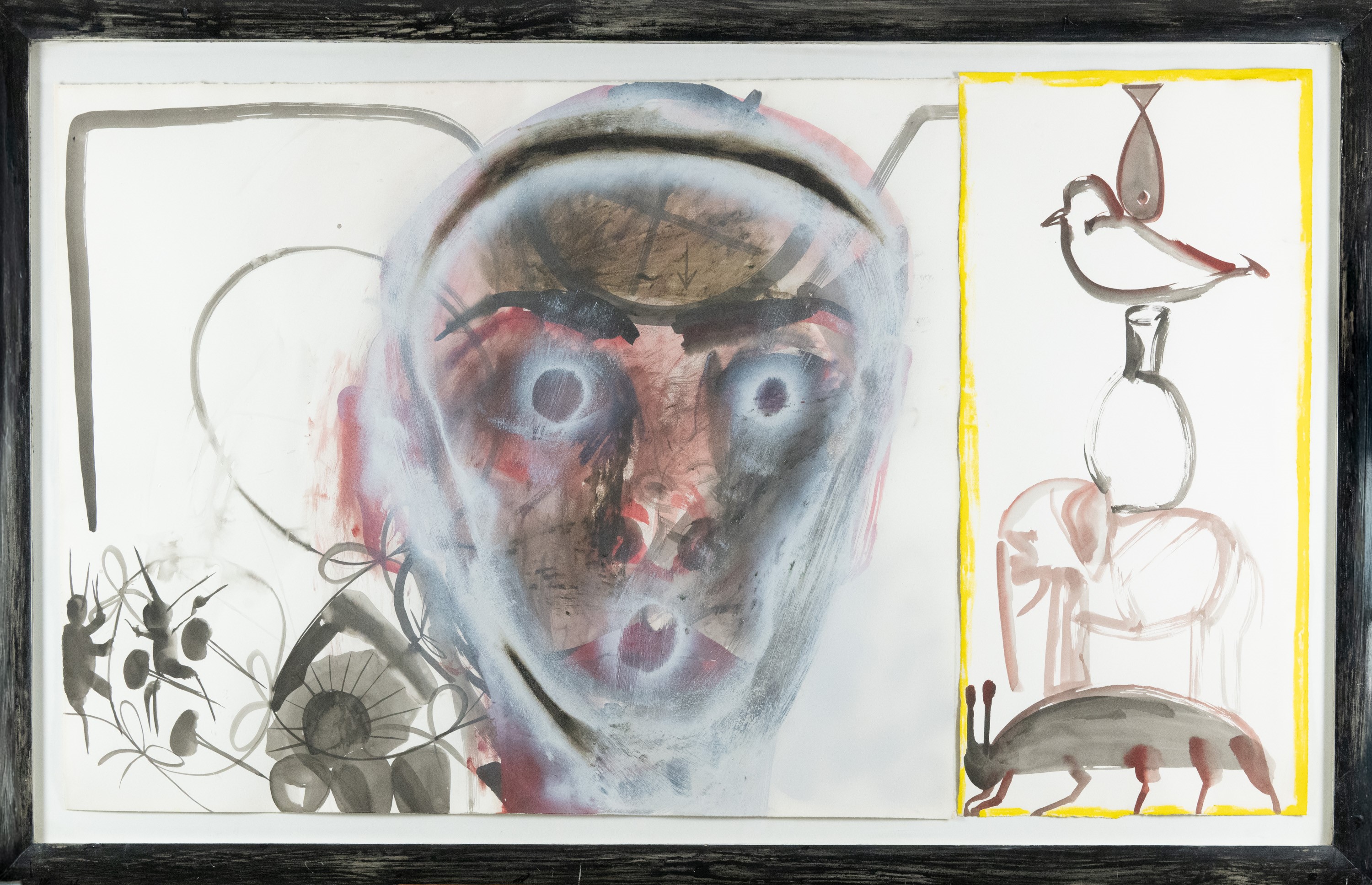 Francesco Clemente - Autoritratto e peso, acquerello e pastello su carta (1985)