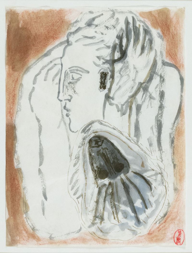 Mimmo Paladino - Senza titolo (acquerello su carta giapponese), 1985