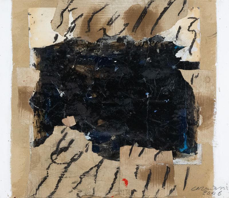 Arturo Carmassi - Il volo, tecnica mista e collage su cartone (2006)