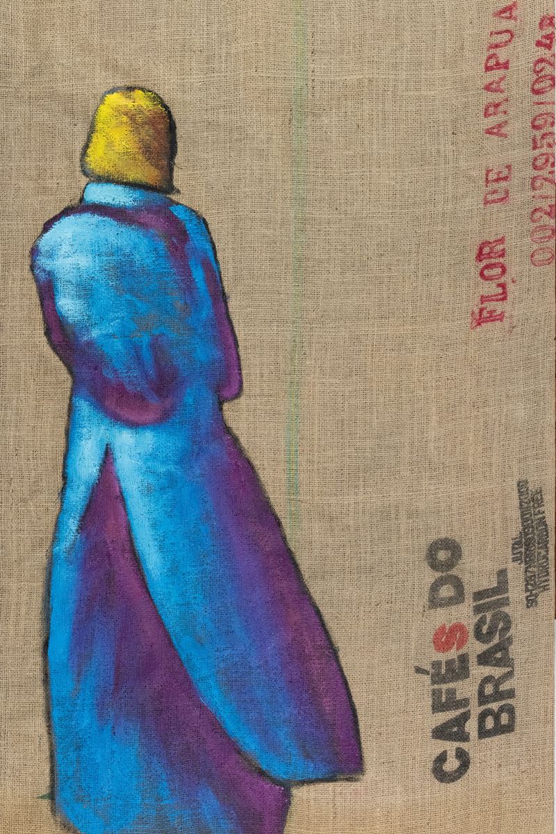 Hannu Palosuo - Tomorrow never knows (olio su sacco di caffè riciclato)