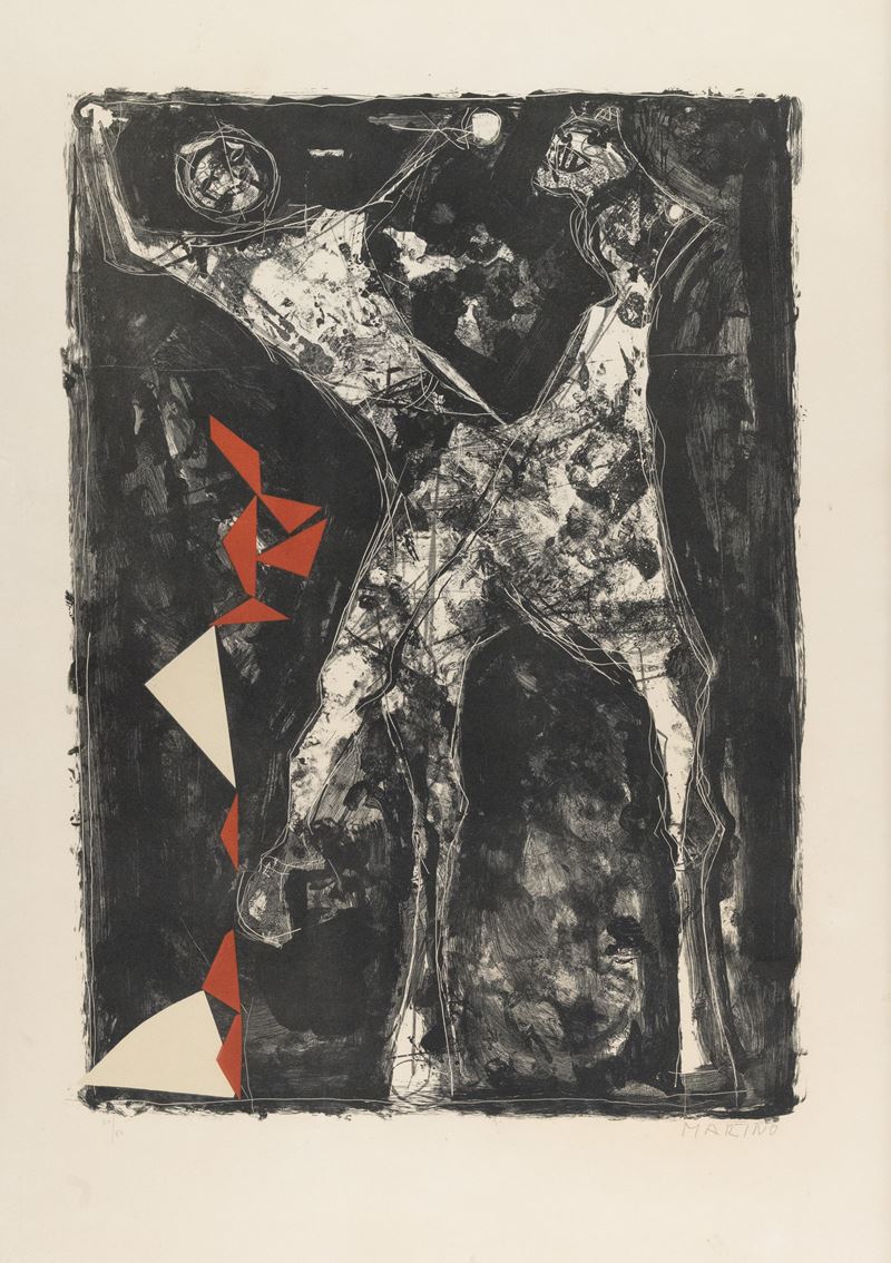 Marino Marini - Cavalier sur fond noir étoile, litografia su carta rives (1961)