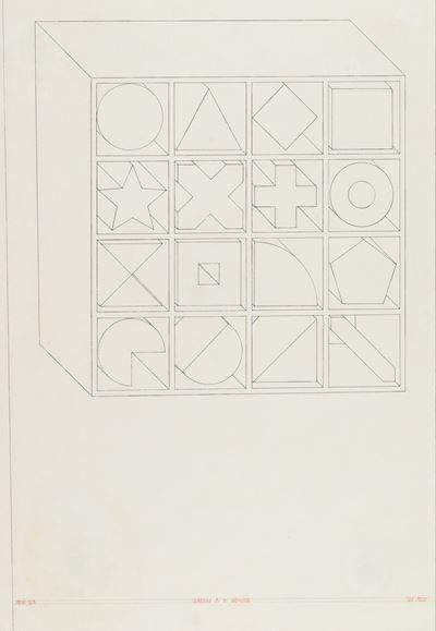 Casellario di 16 elementi, china su carta (1976)