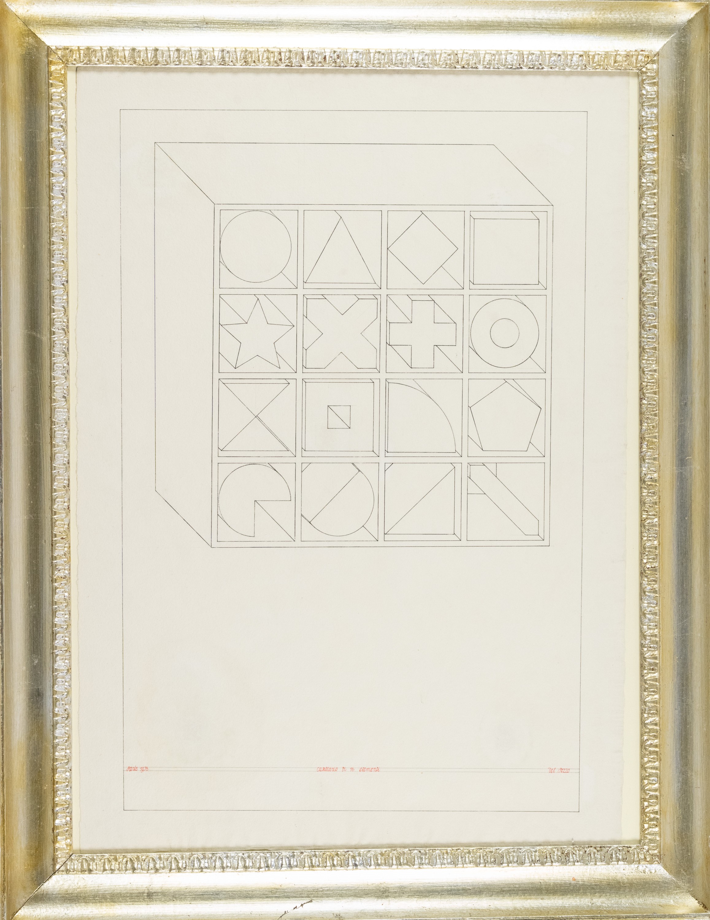 Lucio del Pezzo - Casellario di 16 elementi, china su carta (1976)