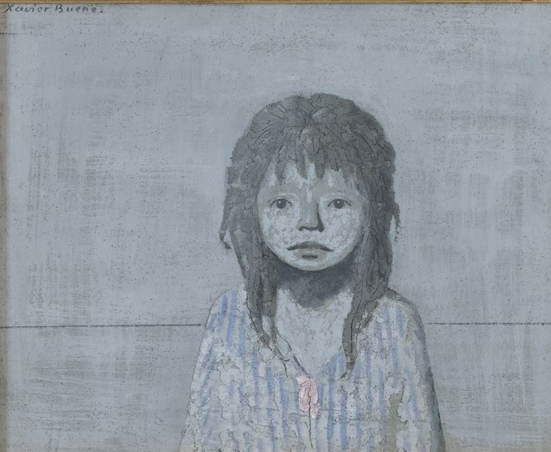 Xavier Bueno - Bambina con maglietta azzurra, olio su tela