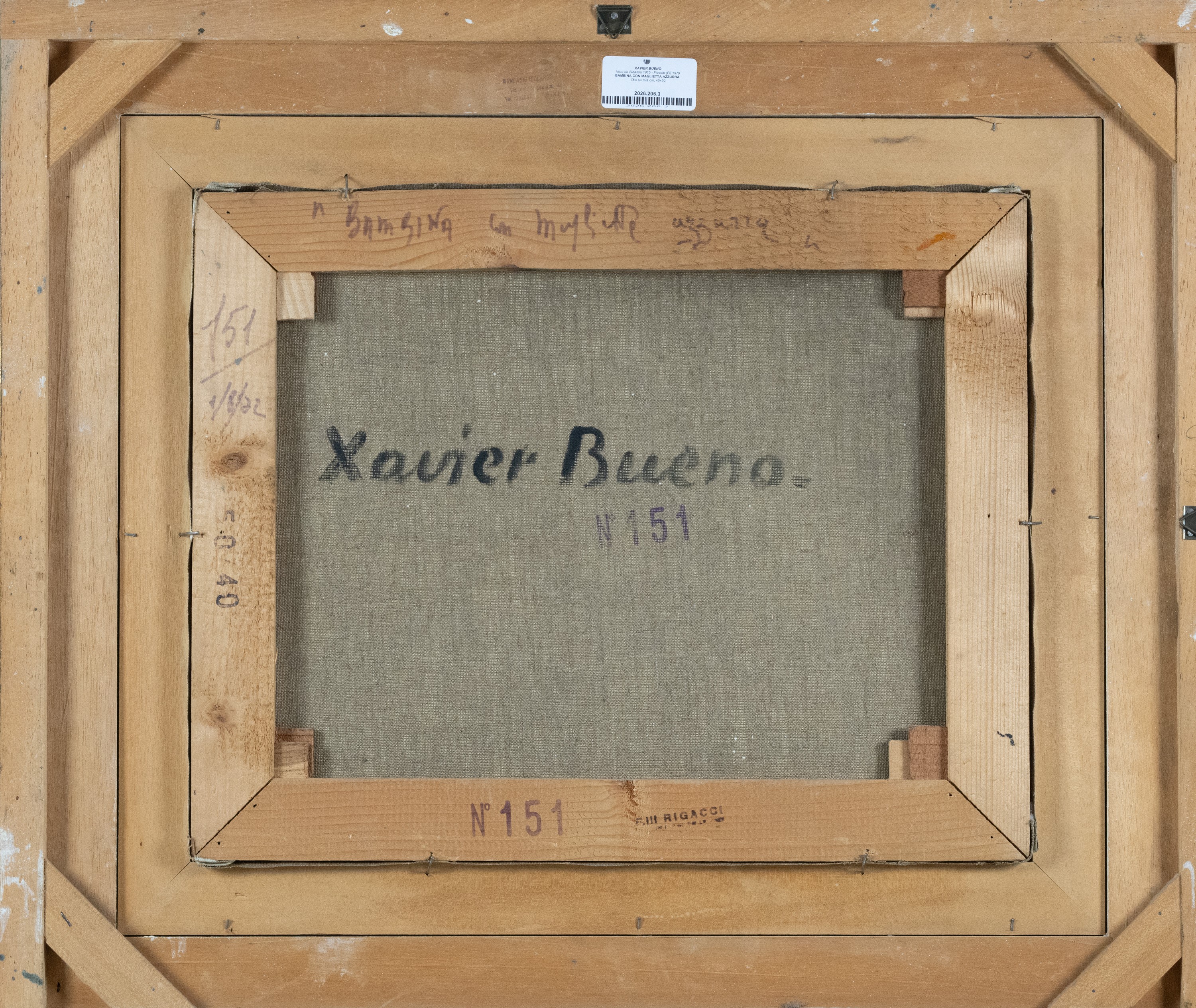 Xavier Bueno - Bambina con maglietta azzurra, olio su tela