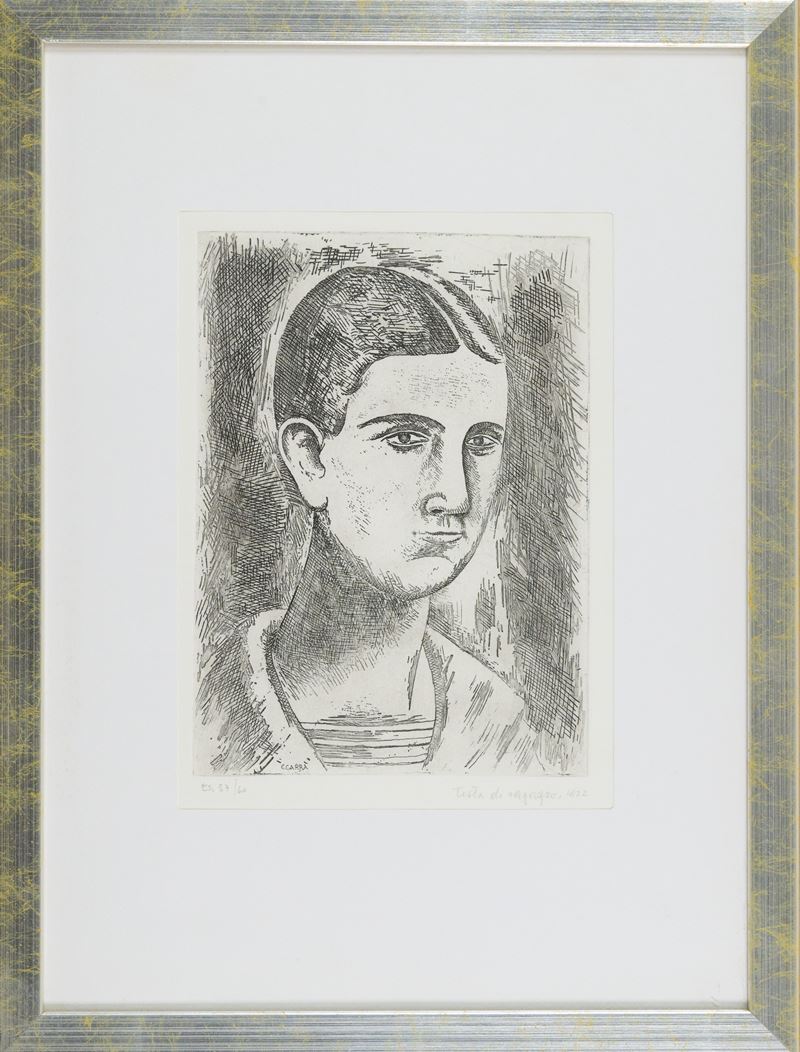 Carlo Carrà - Testa di ragazzo, acquaforte (1922)