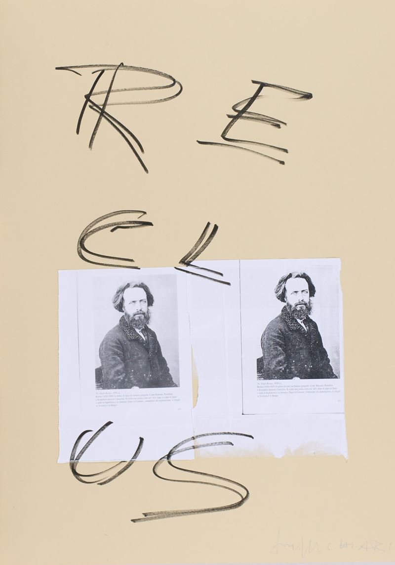Giuseppe Chiari - Reclus (tecnica mista e collage su cartoncino)