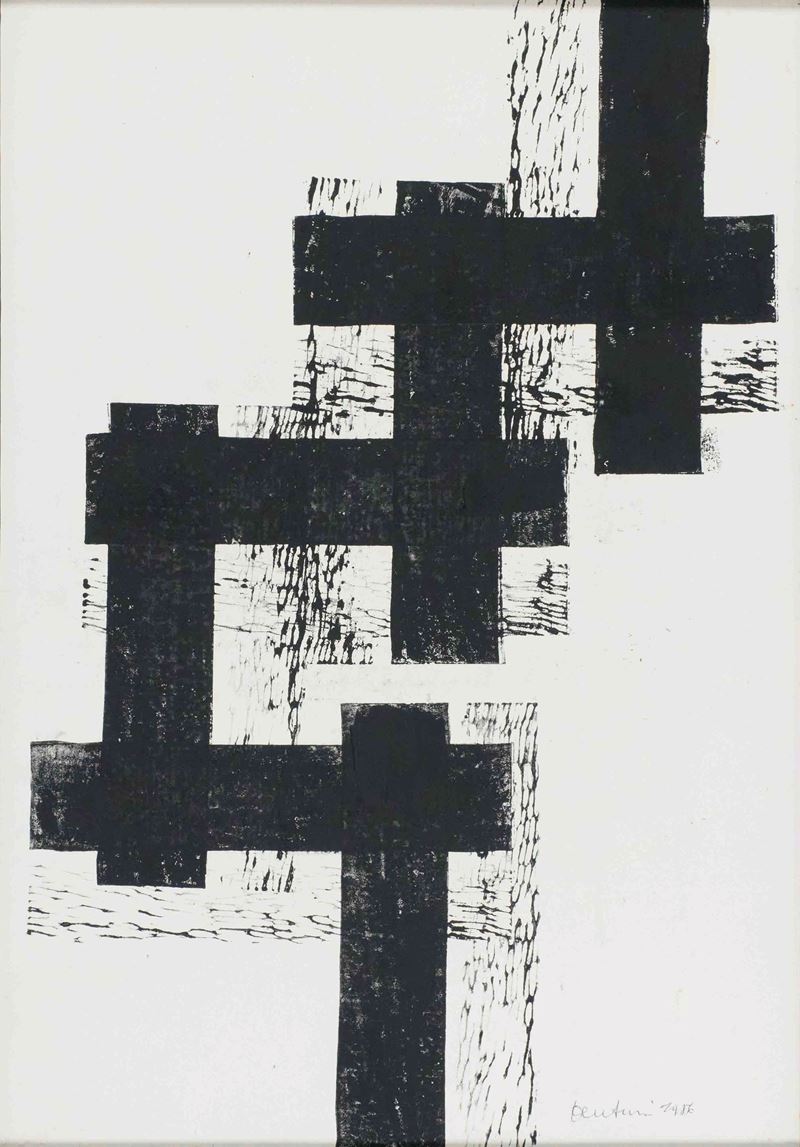 Venturino Venturi - Composizione astratta, olio su carta (1986)