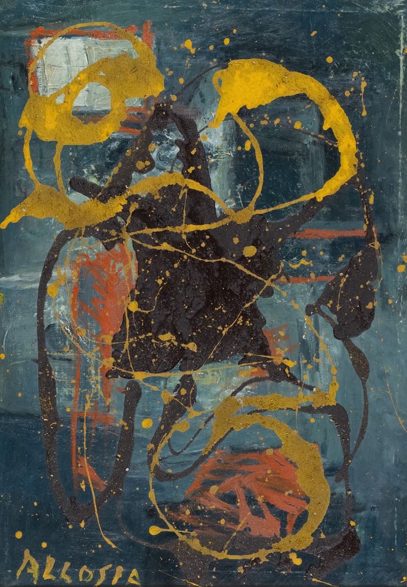 Giuseppe Allosia - Composizione nucleare, olio e tecnica mista su tela (1956)
