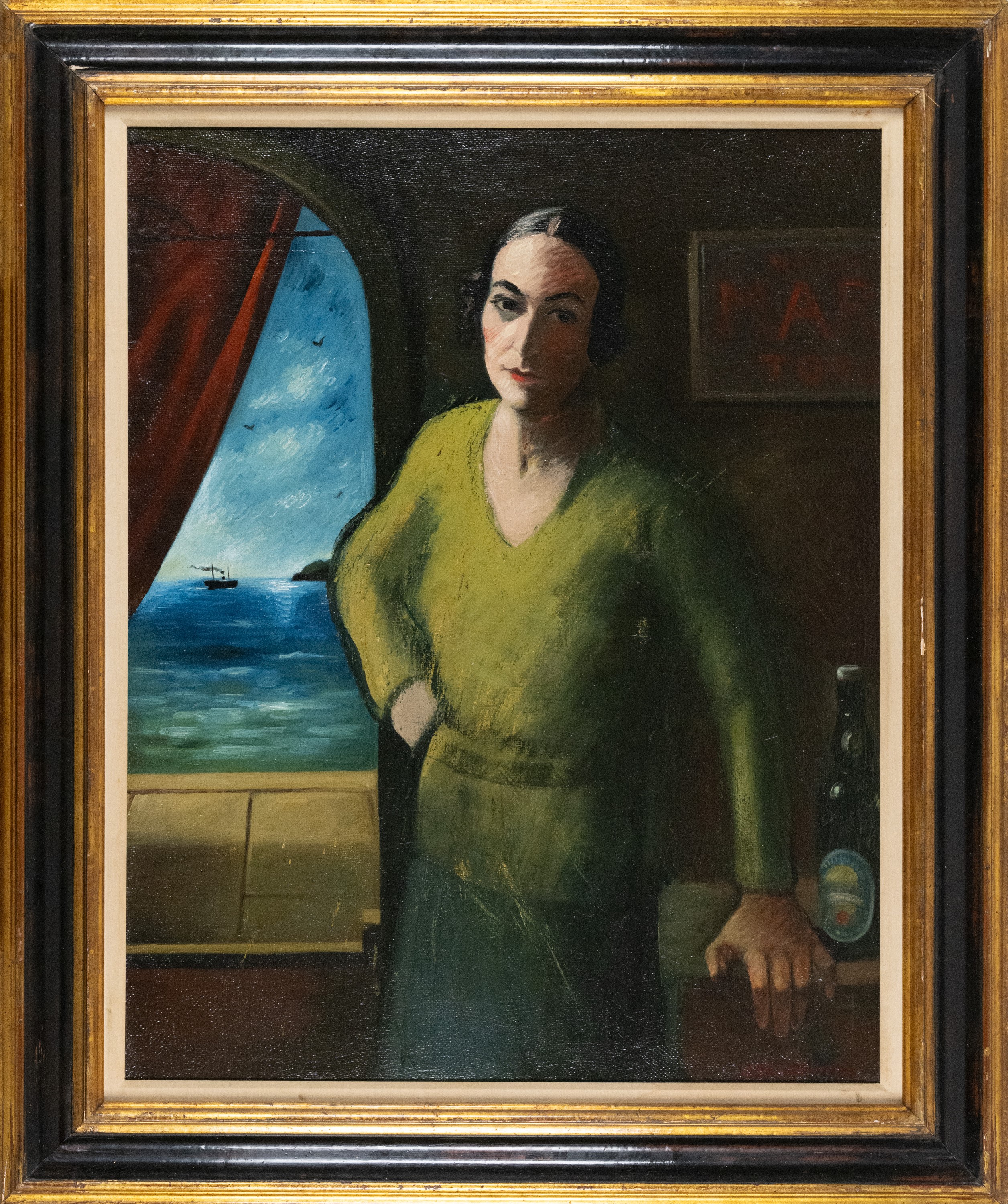 Gregorio Sciltian - Donna in osteria con paesaggio marittimo